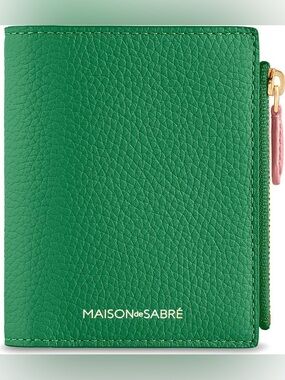 MAISON de SABRÉ Small Leather Bifold Wallet Emerald Lily NWOT